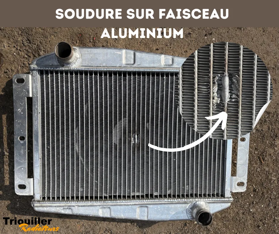 Soudure sur faisceau aluminium d'un radiateur, gros plan sur le cordon
